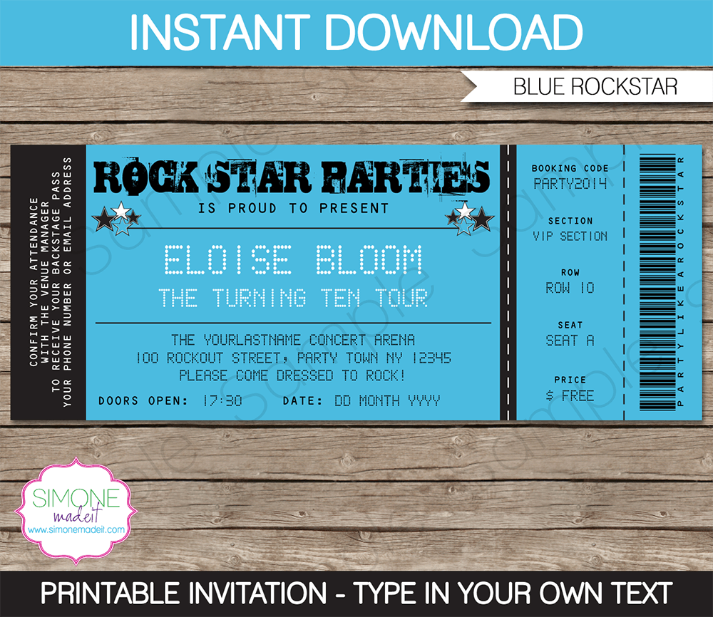 Rockstar Party Ticket Invitation Template