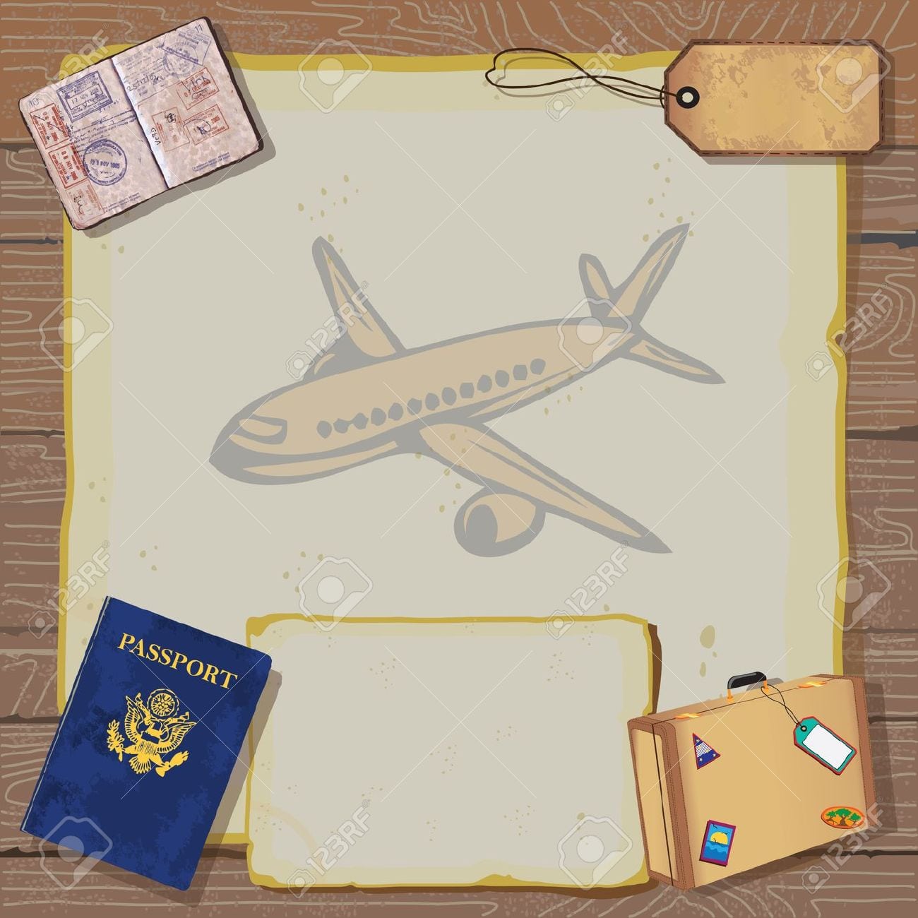 Rustic Vintage Bon Voyage Party Invitation With Passport, Stamps