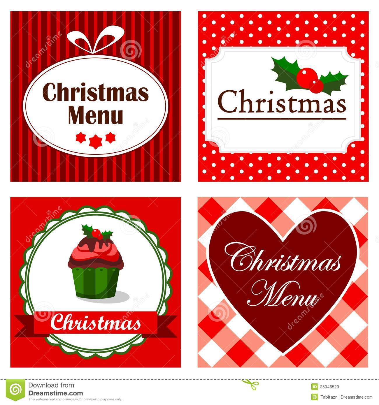 Set Of Four Cute Retro Christmas Invitation Cards, Stock Photo
