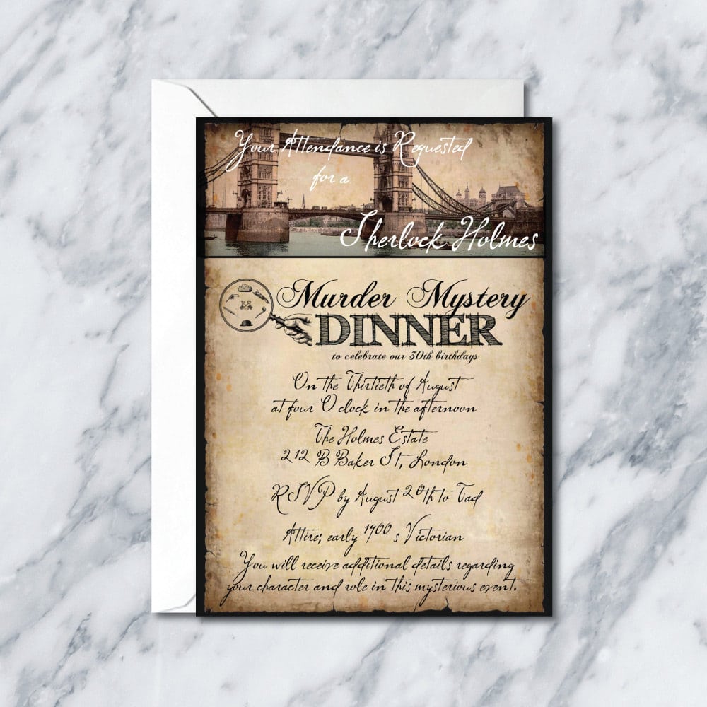 Sherlock Holmes Murder Mystery Party Invitation Early 1900s