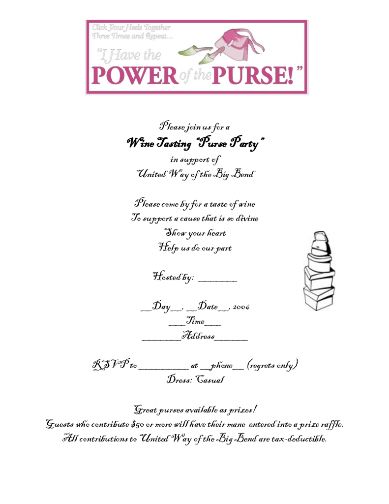 Simple Purse Party Invitation Wording Template Free Download