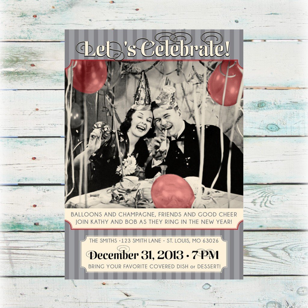 Simple Vintage Style New Year Party Invitation Sample Also Classic