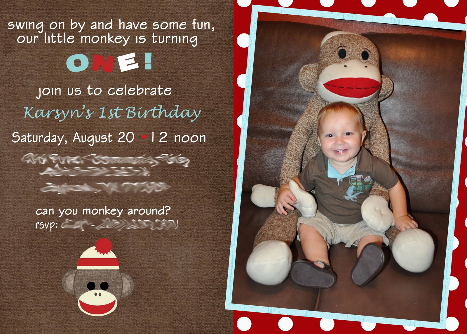 Sock Monkey Party Invitations