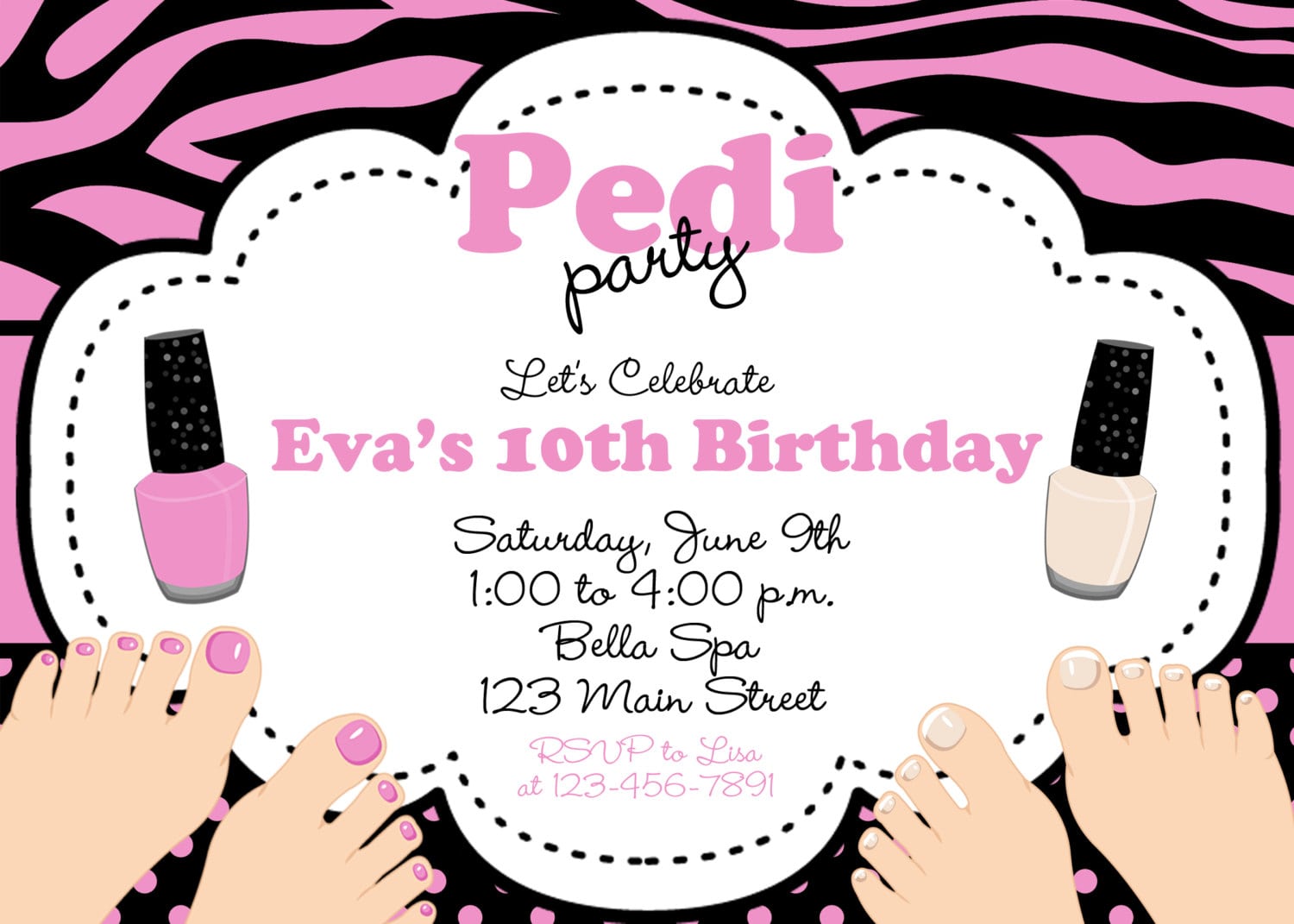 Spa Birthday Party Invitation Pedi Party Manicure Pedicure