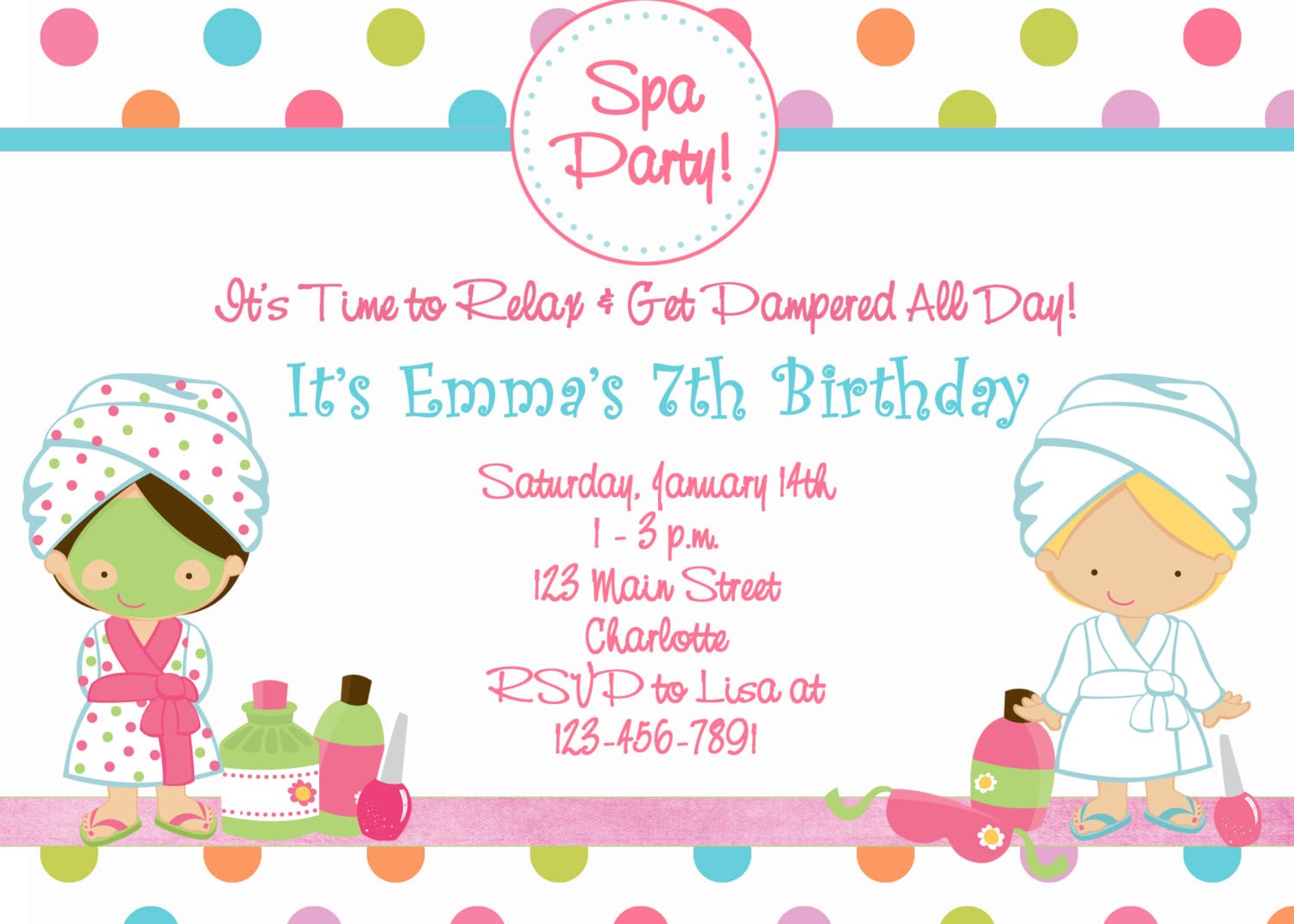 Spa Birthday Party Invitations