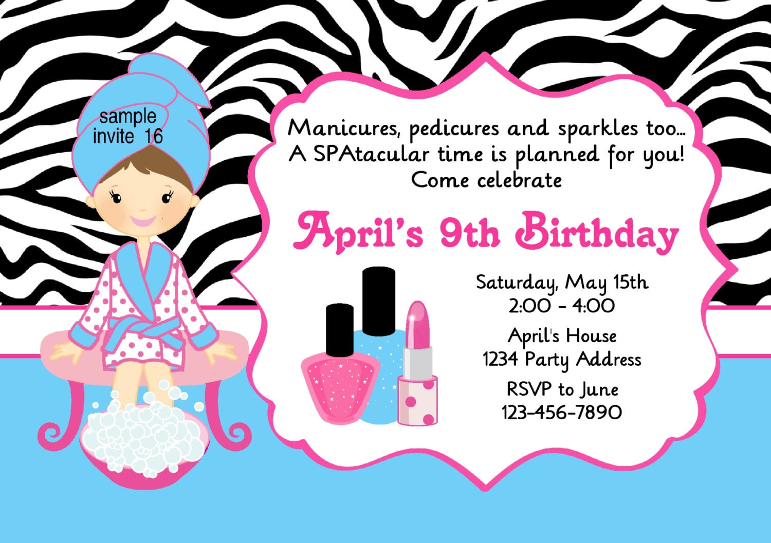 Spa Party Invitation Manicure Pedicure Makeup Birthday Party