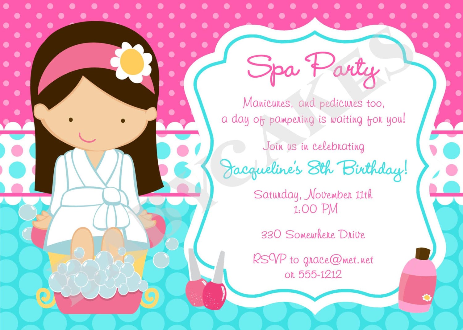 Spa Party Invitation Spa Birthday Party Spa Invitation