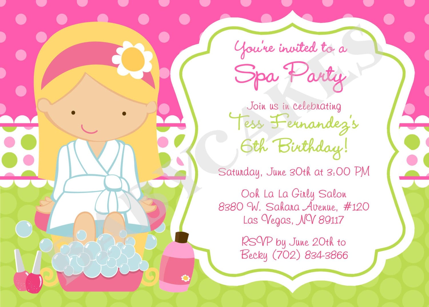 Spa Party Invitations