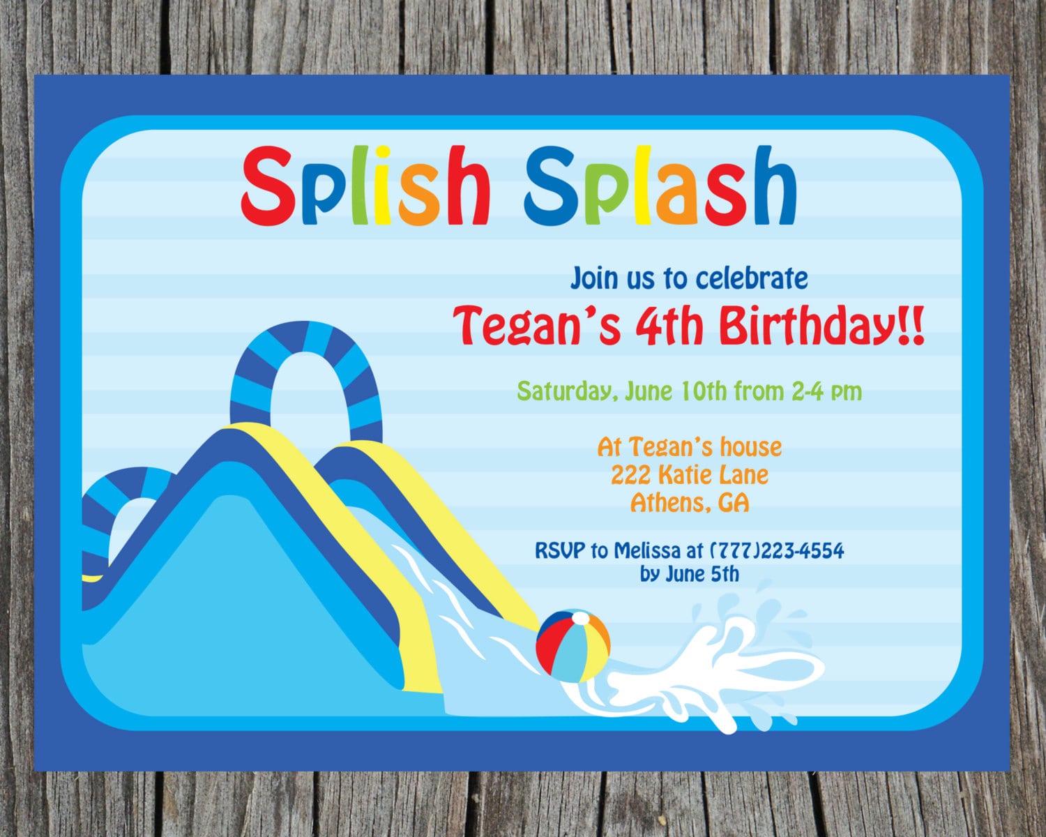 Splish Splash Party Bash Birthday Invitation  Water Slide