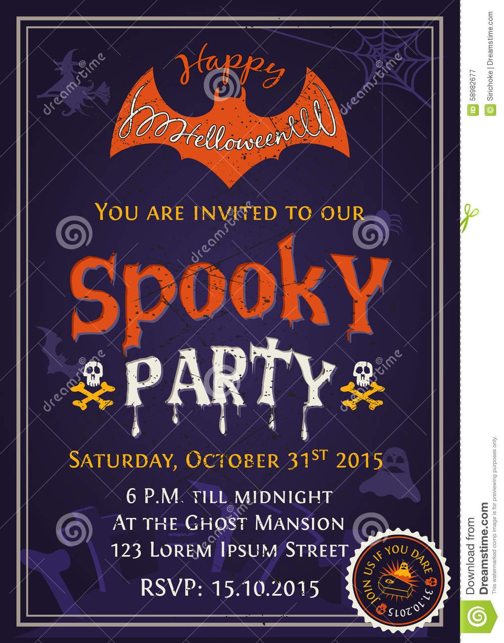 Spooky Halloween Party Invitation Card Design Stock Vector