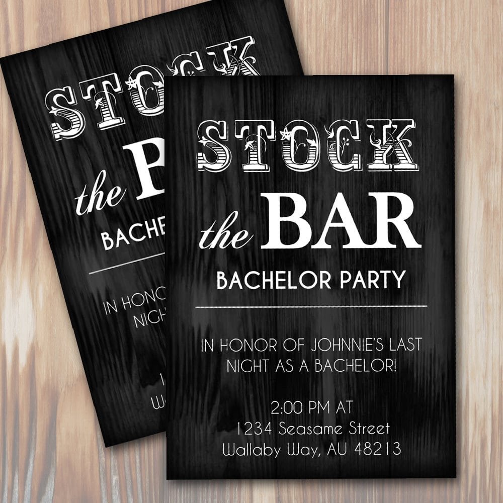 Stock The Bar Rustic Bachelor Party Invitation Instant
