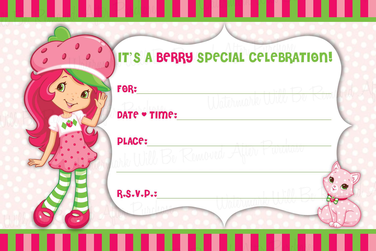 Strawberry Shortcake Birthday Party Raffle Ticket Digital