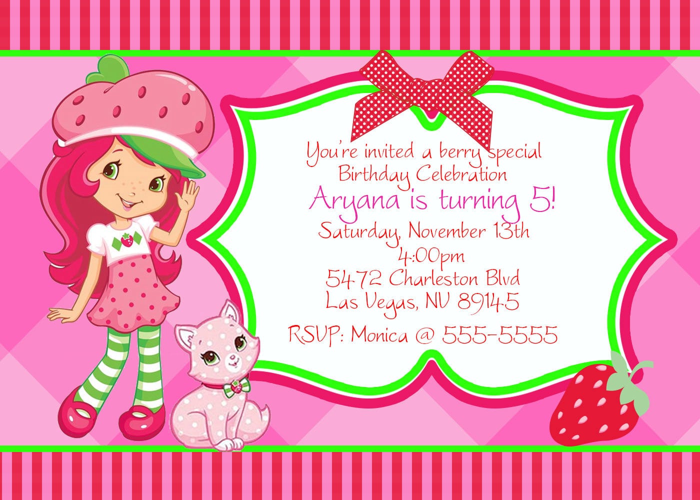 Strawberry Shortcake Personalized Birthday Invitations