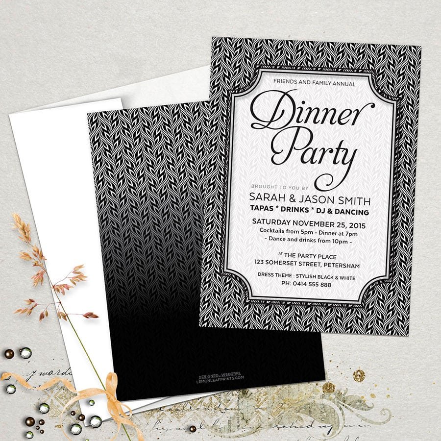 Stylish Black White Dinner Party Invitations