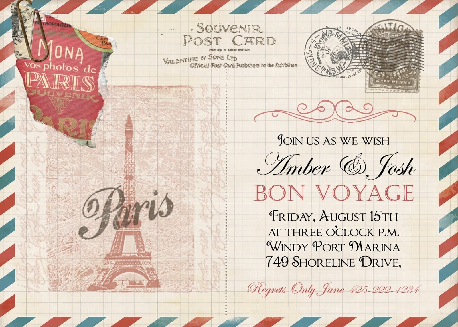 Sugar And Spice Invitations  Bon Voyage Vintage Post Card