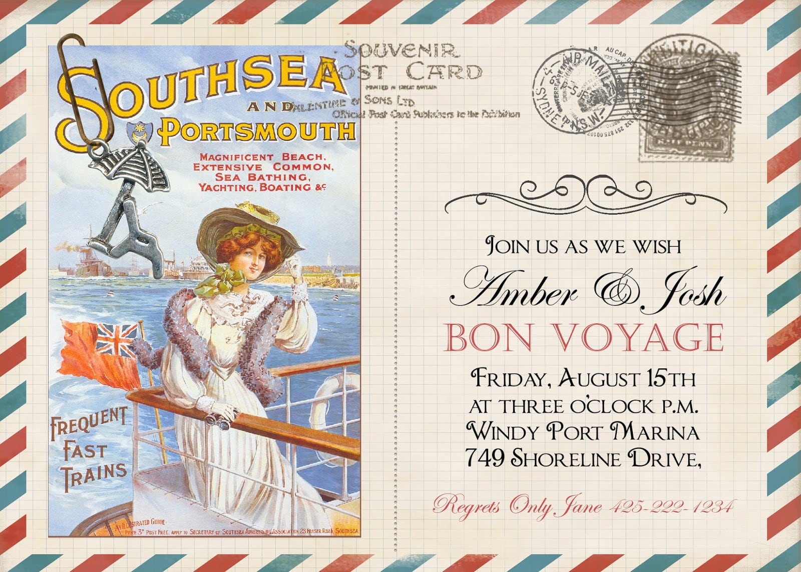 Sugar And Spice Invitations  Bon Voyage Vintage Post Card
