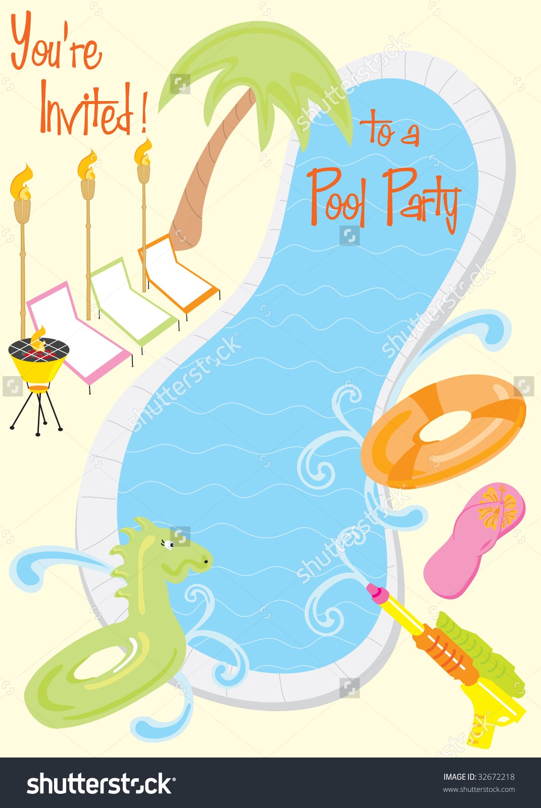 Summer Pool Party Invitation Kids Fun Stock Vector 32672218