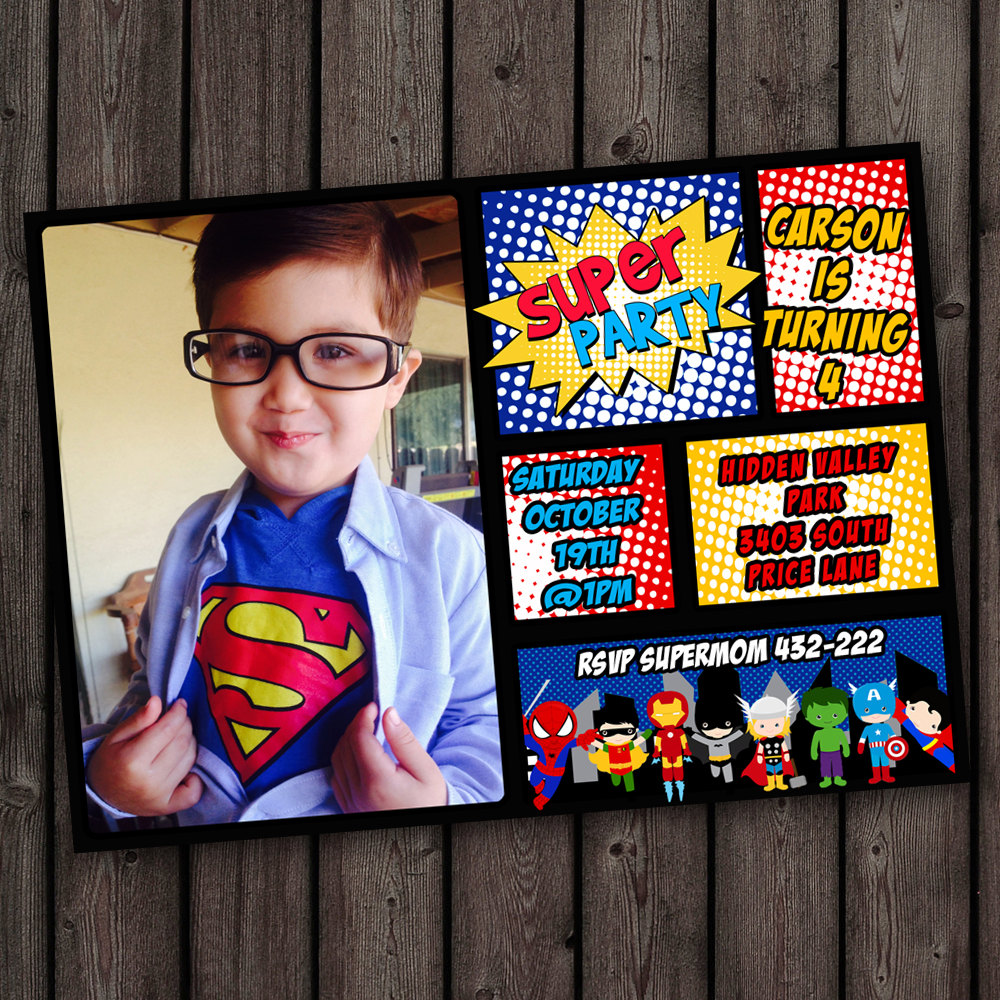 Superhero Invitations Fast Ship Free By Amyssimpledesigns On Etsy