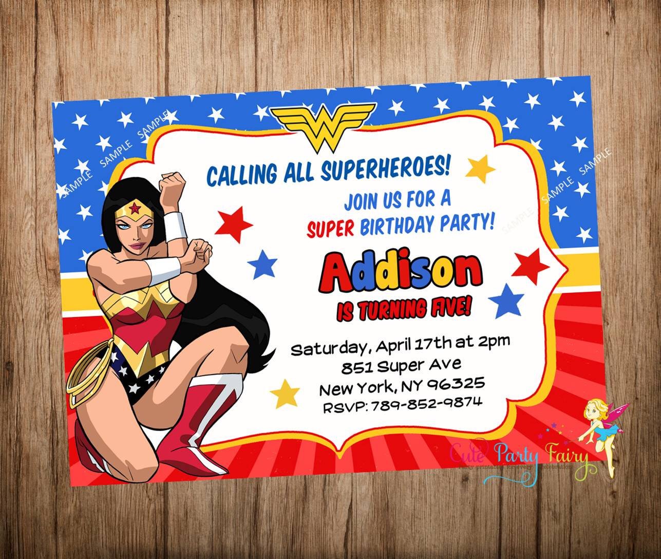 Superhero Wonder Woman Party Personalized Printable Invitation By