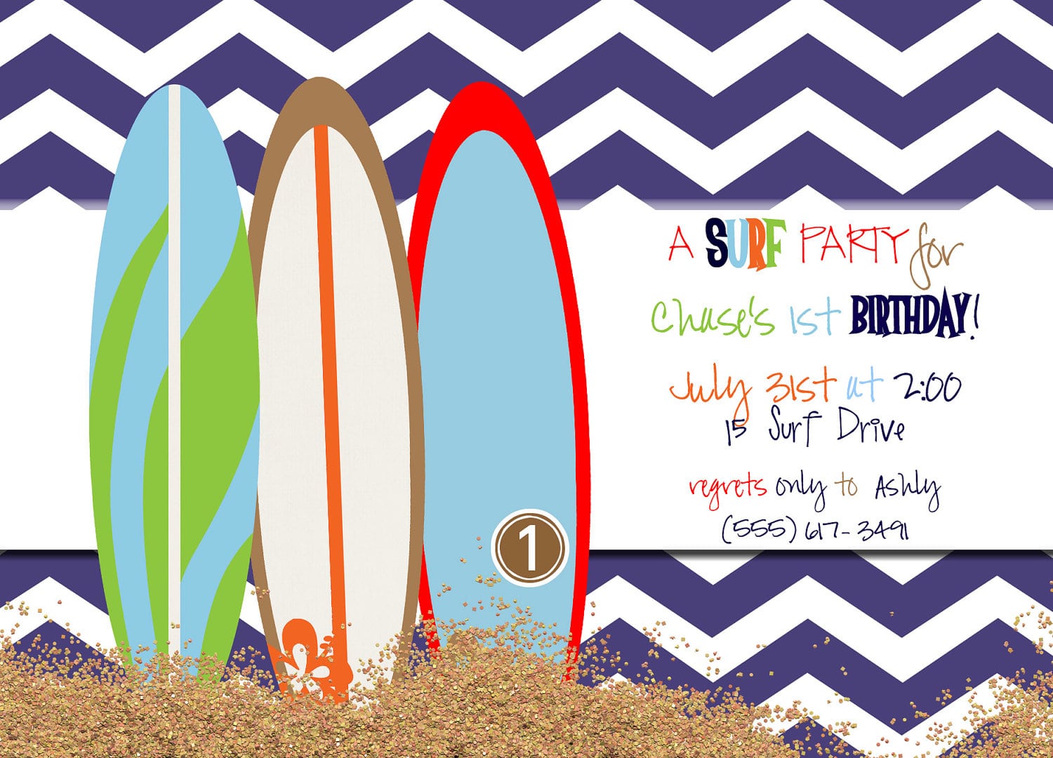 Surfer Boy Birthday Party Invites