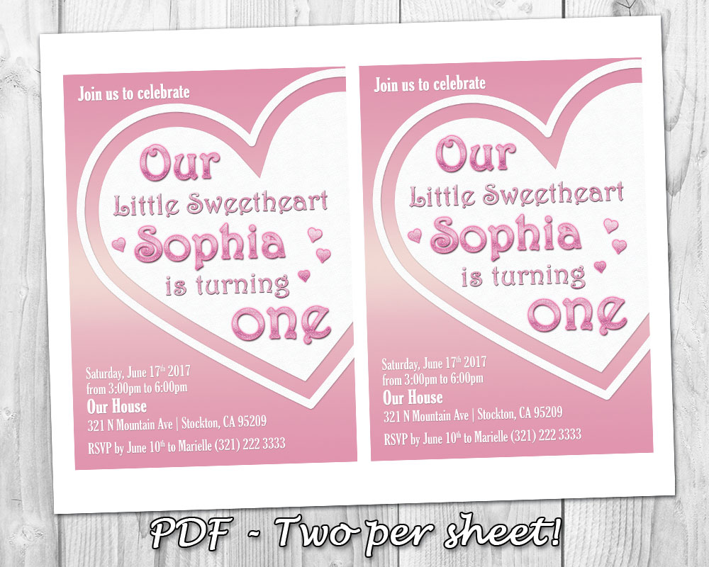 Sweetheart Birthday Party Invitation   Valentine Birthday