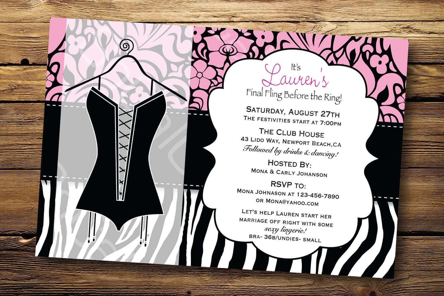 Sweety Girl's Bachelorette Party Invitation Design Example Plus