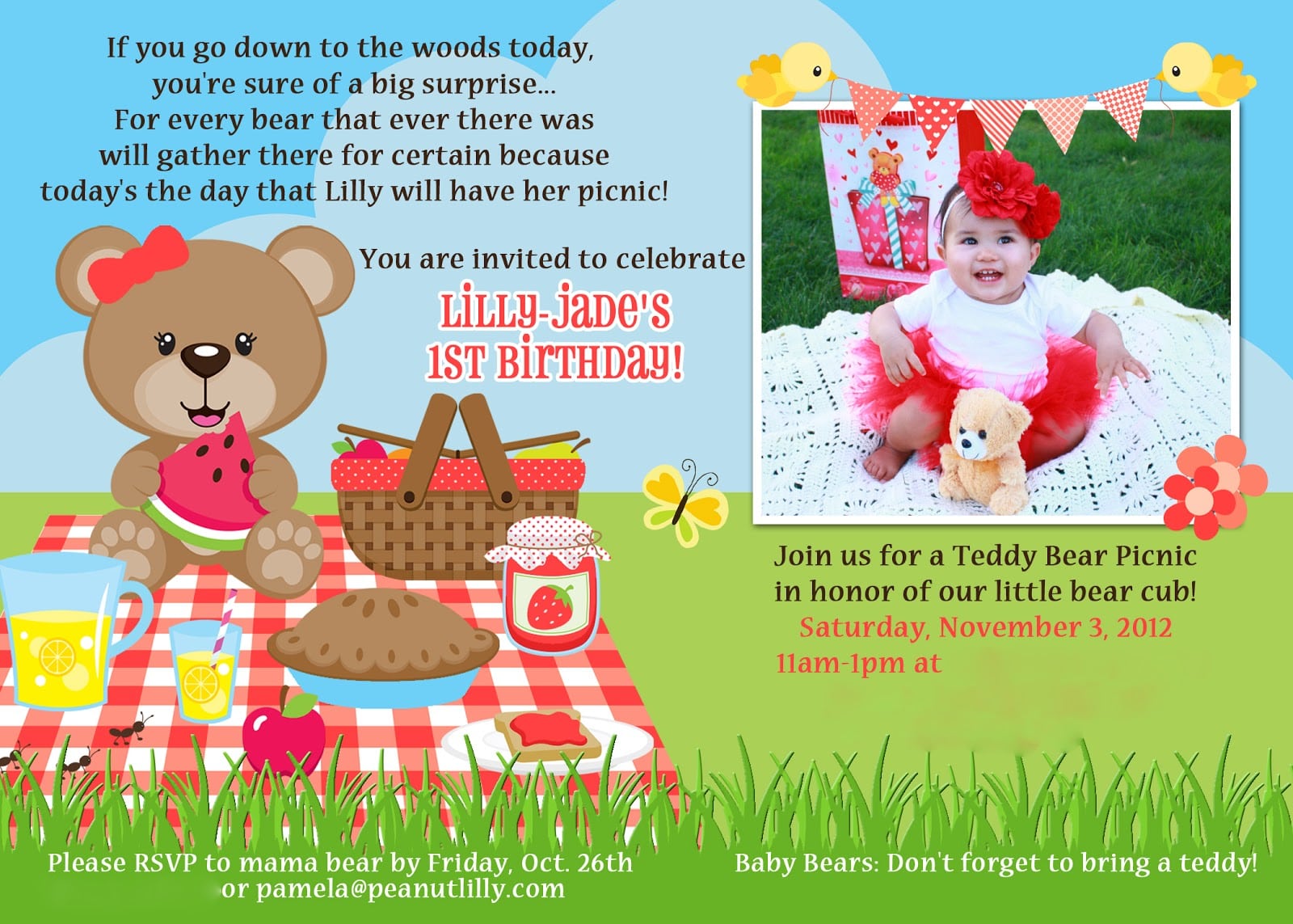 Teddy Bear Picnic Party Invites Macdonald39s Playland Lilly39s 1st