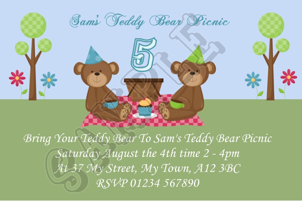 Teddy Bears Picnic Personalised Birthday Party Custom Invitations