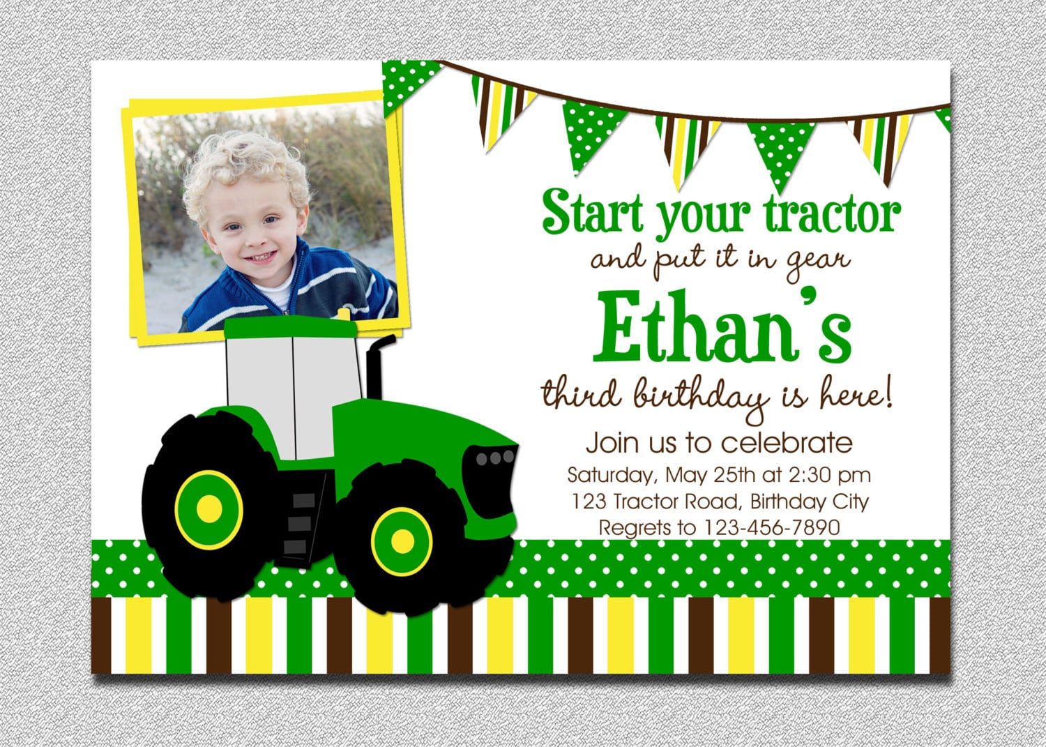 Tractor Birthday Invitation Tractor Birthday Party Invitation