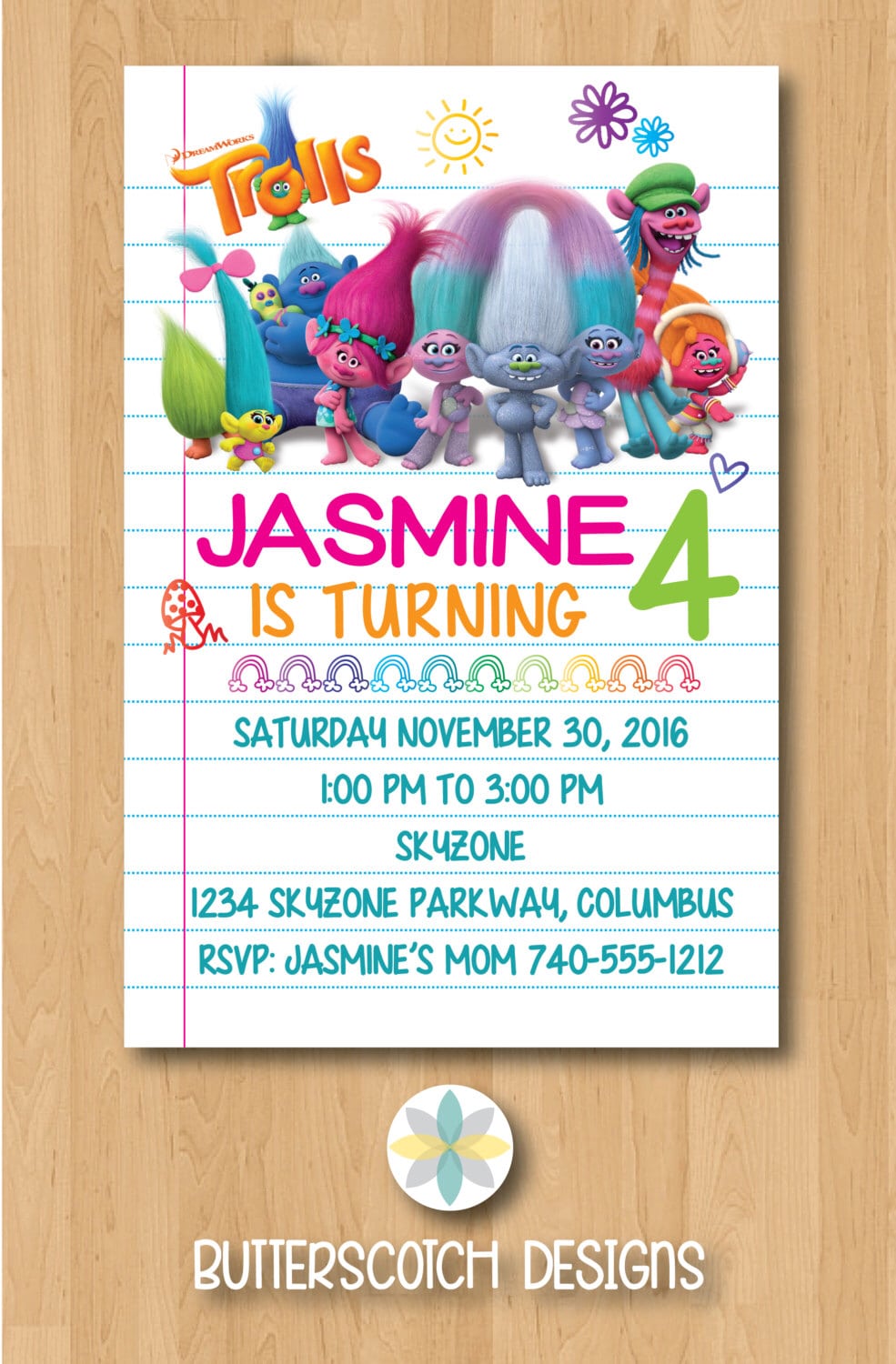 Trolls Birthday Party Invitation