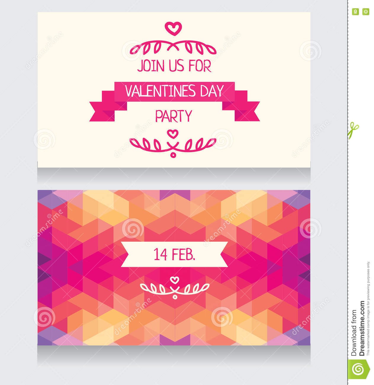 Valentine Day Vector Party Invitation Template Flyer Set Stock
