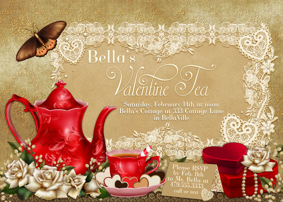 Valentine Tea Party Invitation Valentines Day Party Tea