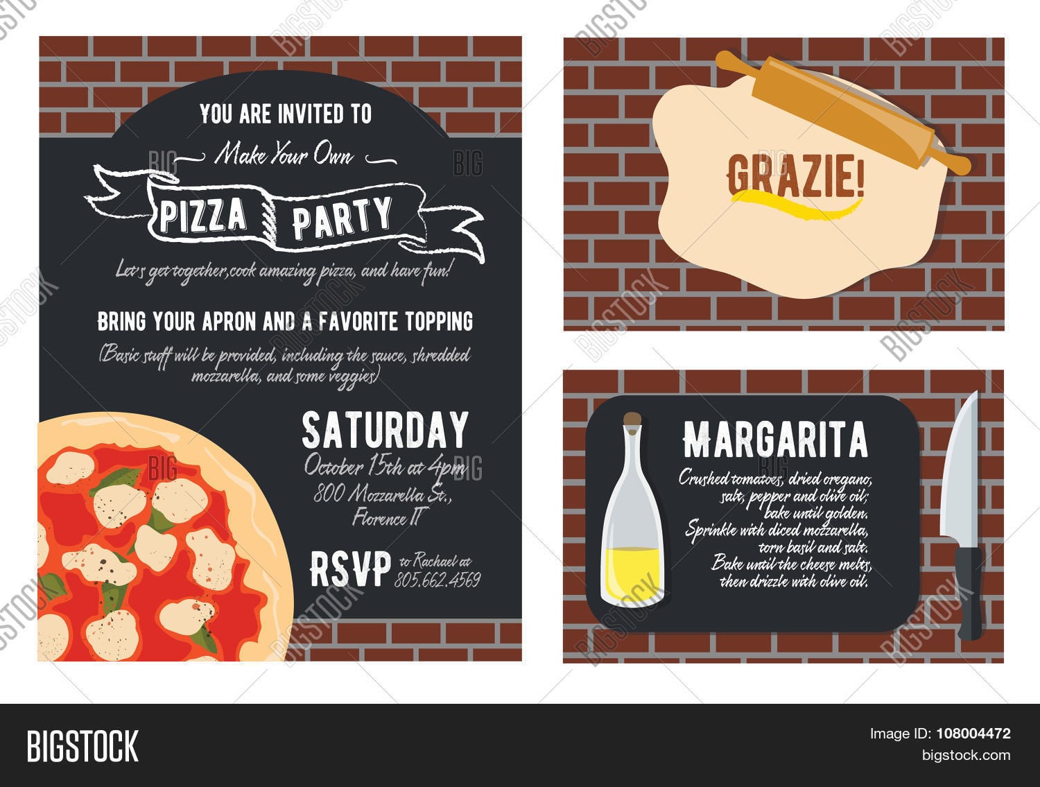 Vector Fun Make Your Own Pizza Party Invitation Set  Recipe Card