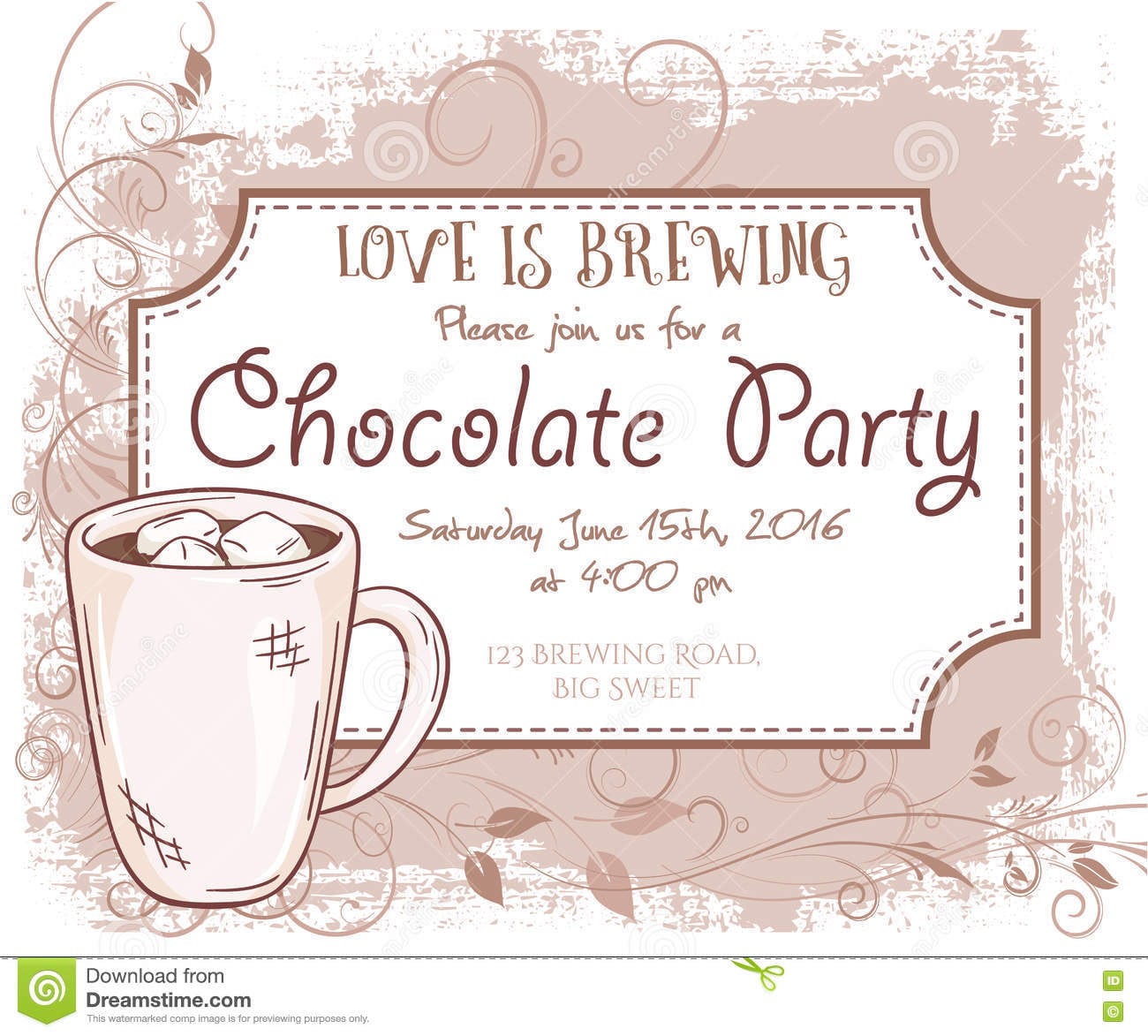 Vector Hand Drawn Chocolate Party Invitation Card, Vintage Frame