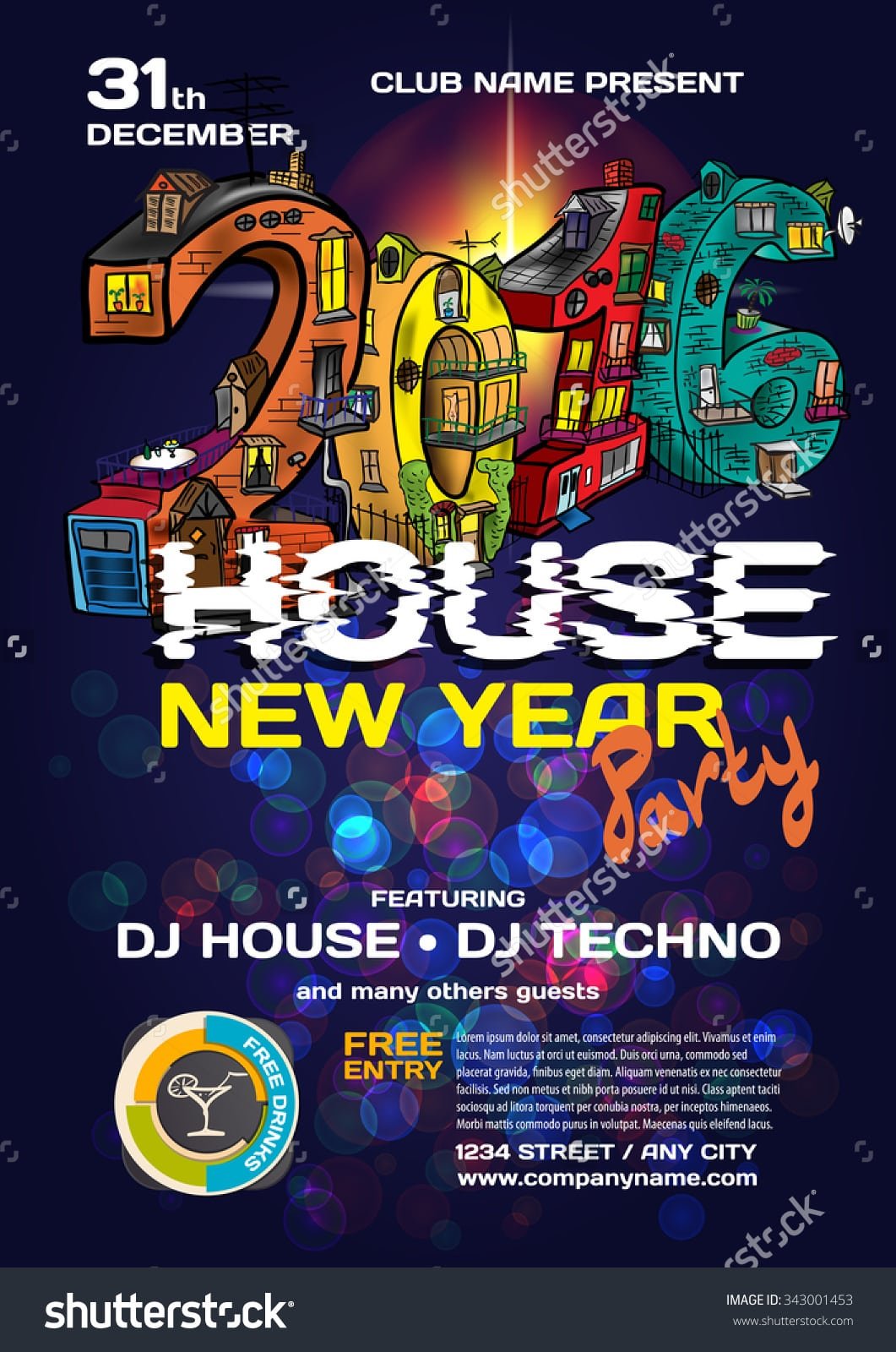Vector New Year House Party Invitation Stock Vector 343001453