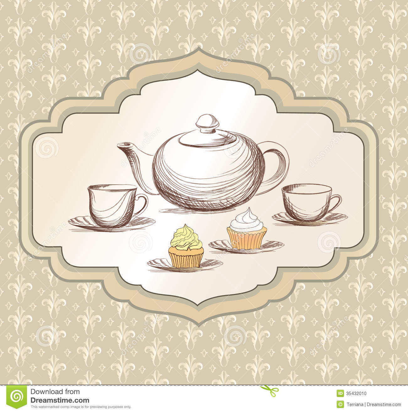 Victorian Tea Pot Tea Party Invitation Royalty Free Stock