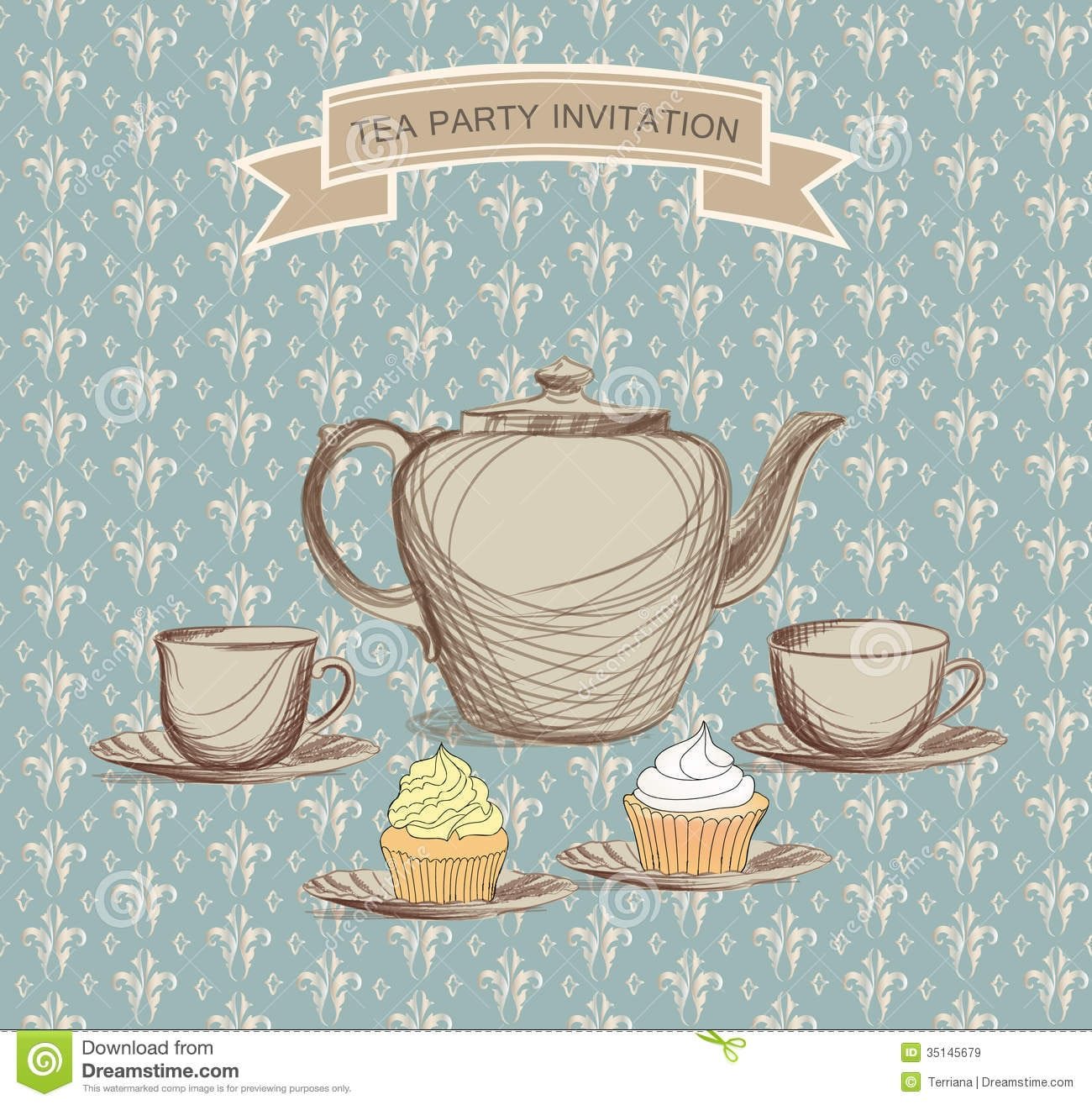 Victorian Tea Pot Tea Party Invitation Royalty Free Stock