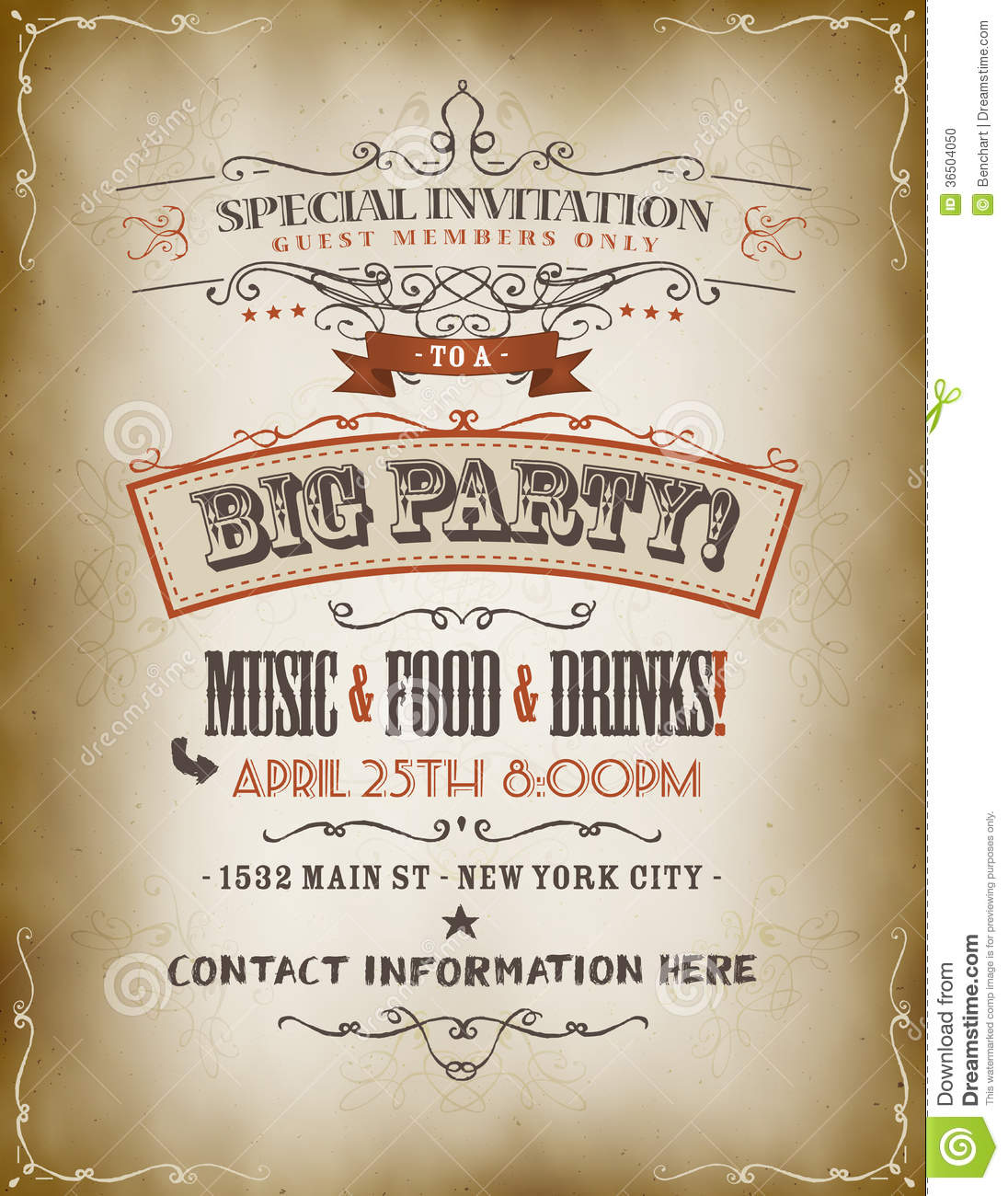 Vintage Big Party Invitation Poster Stock Photo