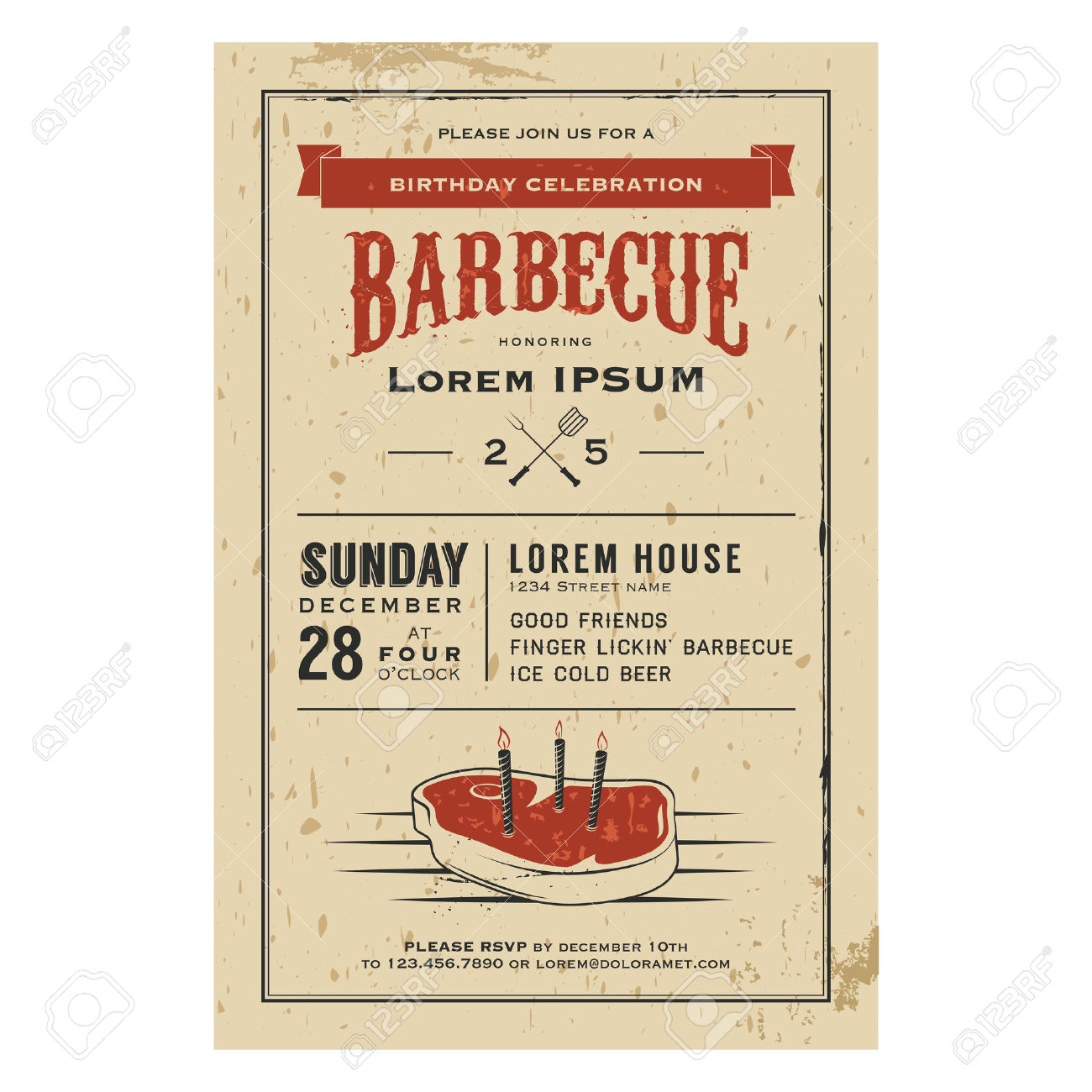 Vintage Birthday Party Barbecue Invitation Royalty Free Cliparts