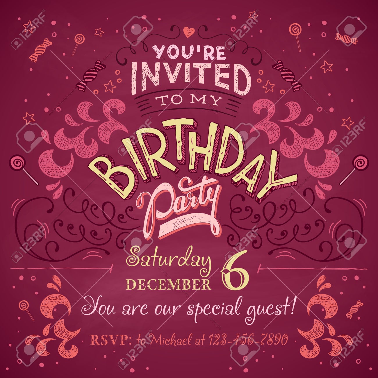 Vintage Birthday Party Invitation Card Design Typography And