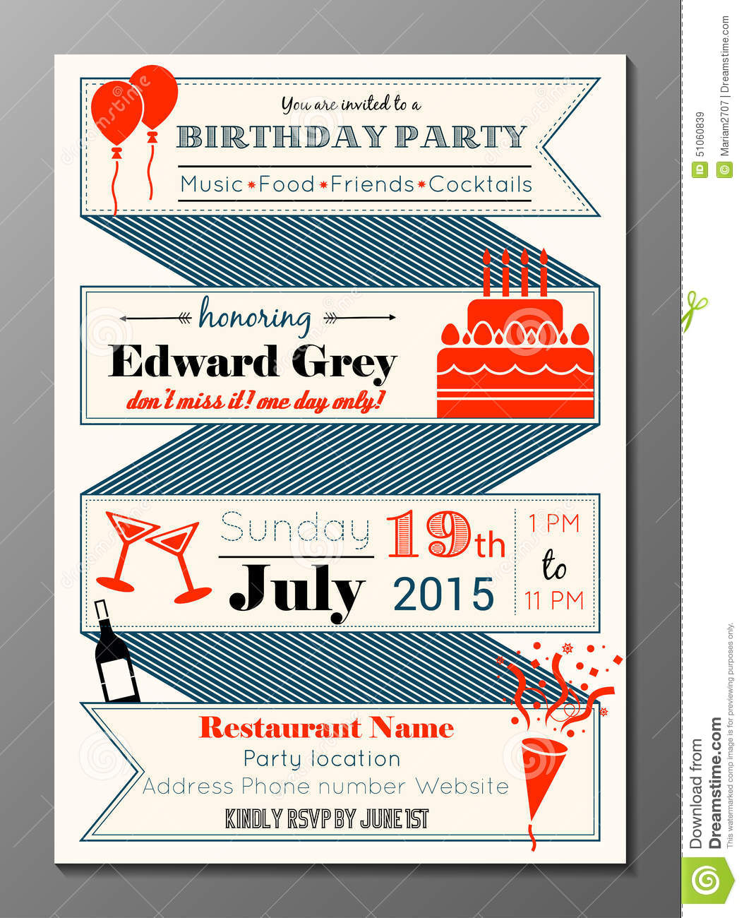Vintage Birthday Party Invitation Card Stock Vector