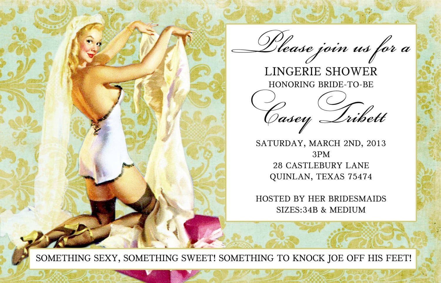 Vintage Pin Up Girl Invitation Bachelorette Party Hens