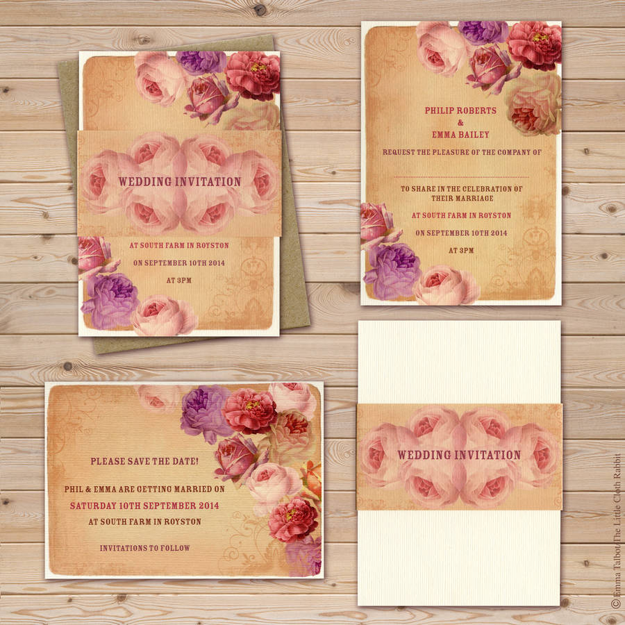 Vintage Rose Garden Tea Party Wedding Invitations By The Little