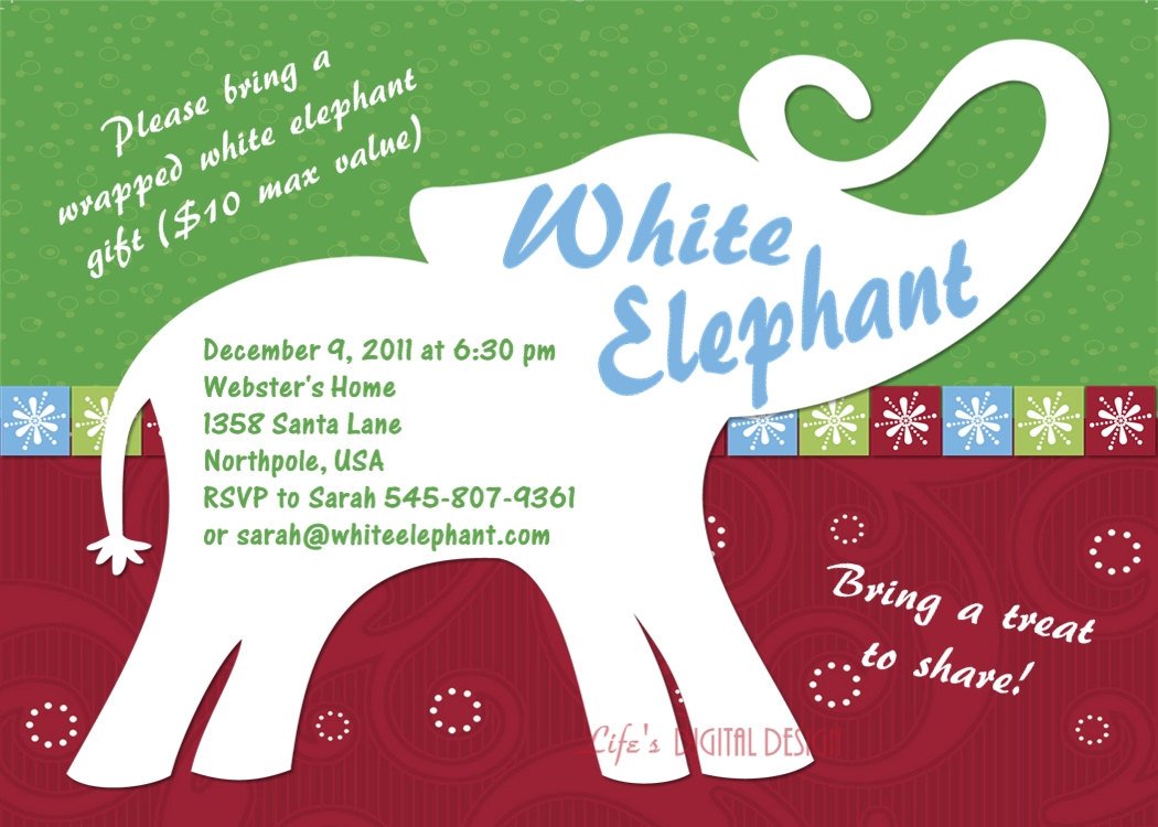 White Elephant Party Invitation By Lifesdigitaldesigns On Etsy