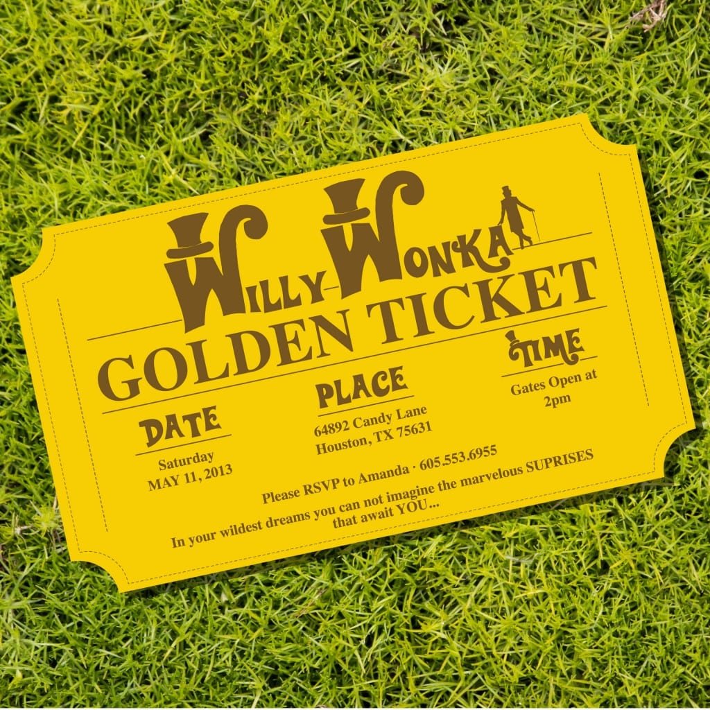 Willy Wonka Golden Ticket Party Invitations