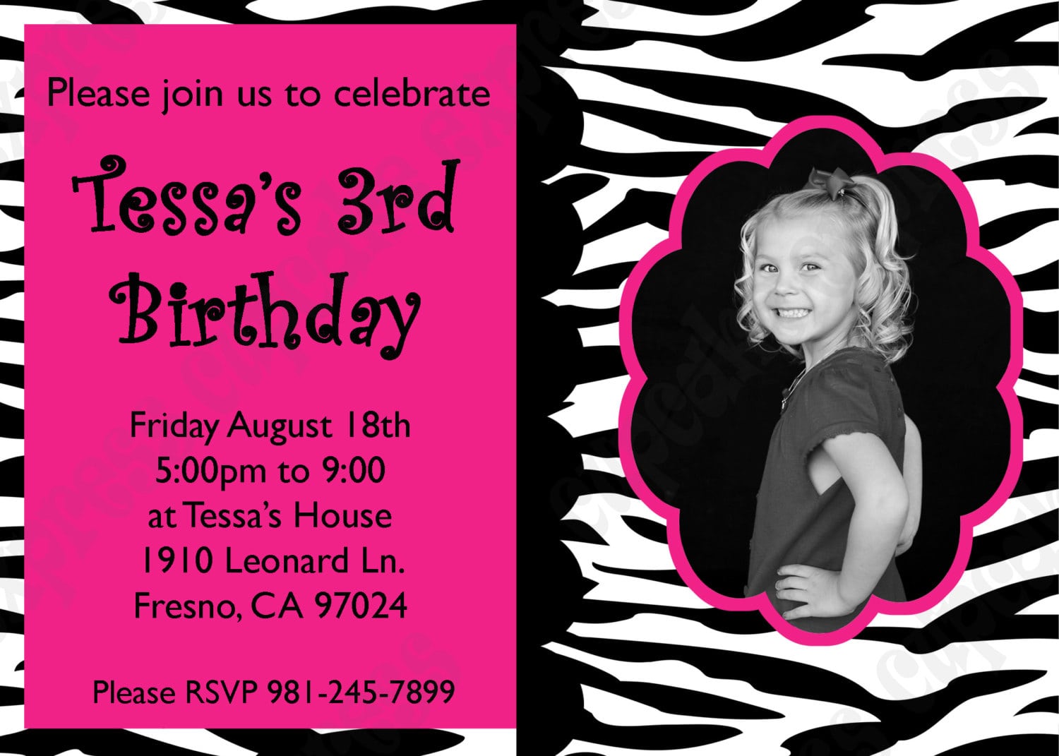 Zebra Birthday Party Invitations