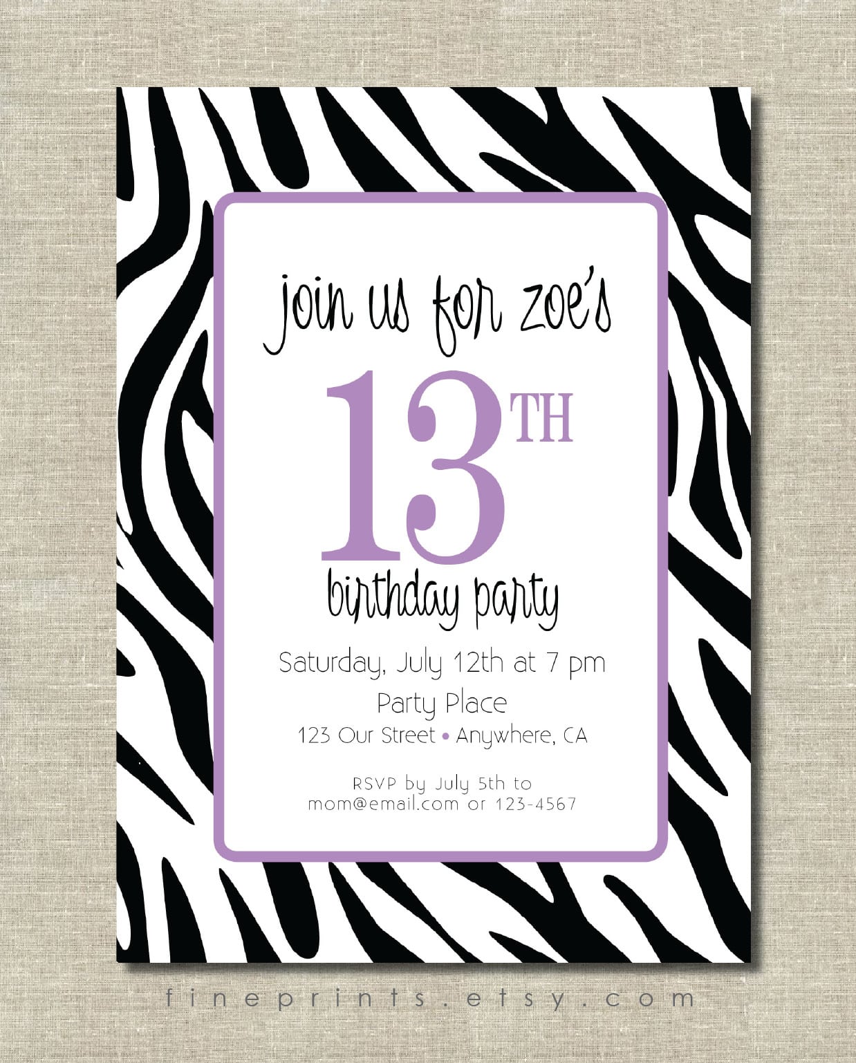 Zebra Birthday Party Invitations