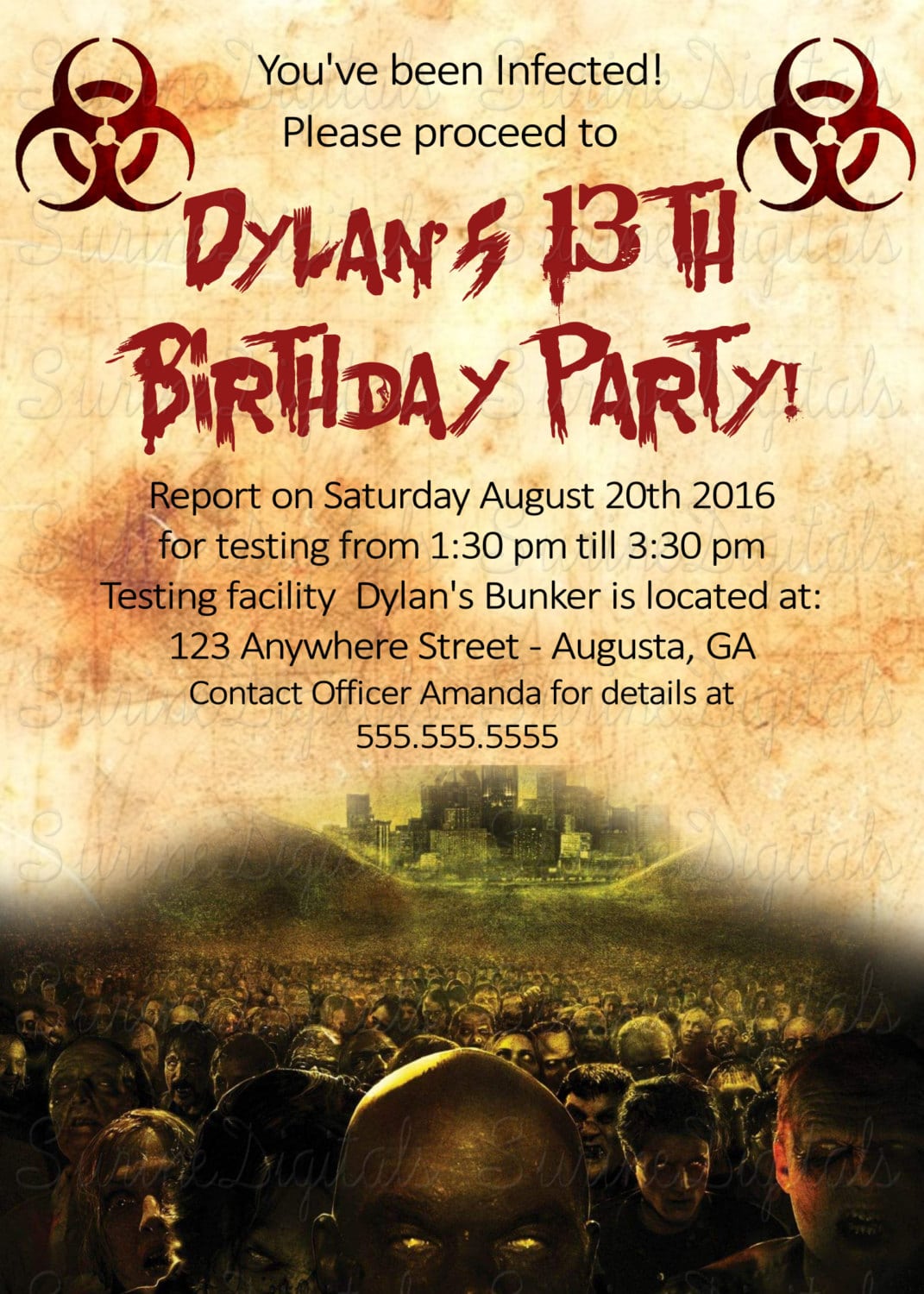 Zombie Apocalypse Dead Walk Again Birthday Party Invitation