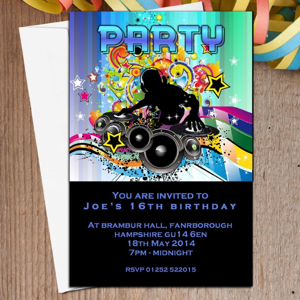 10 Personalised Disco Dj Party Invitations N5