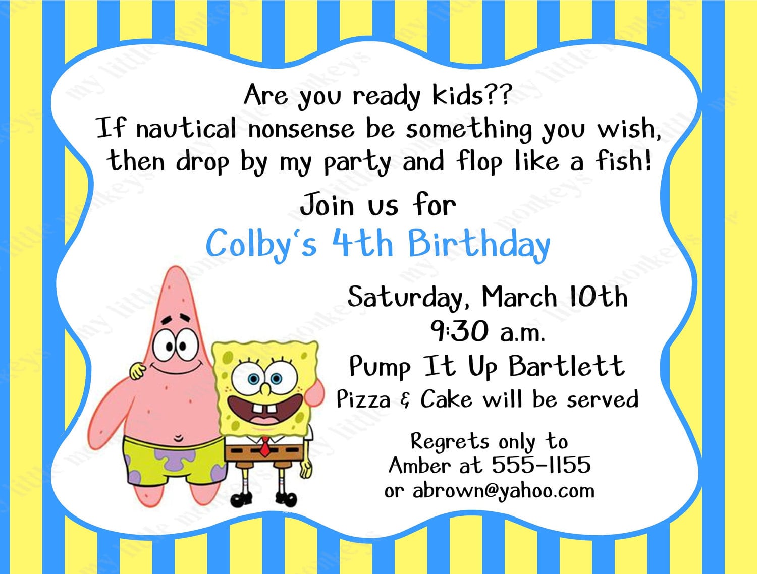 10 Spongebob Birthday Invitations With Envelopes  Free Return